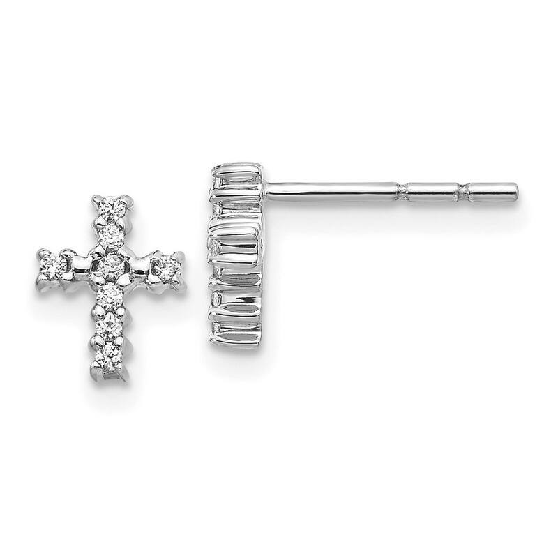 Curata 14k White Gold Polished Diamond Religious Faith Cross Post Earrings - 8x6mm Wide