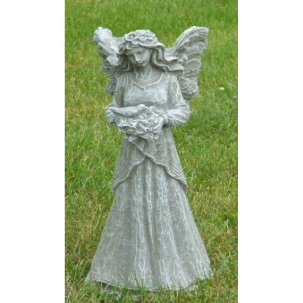 18” Teal Finished Fairy Holding Dove Outdoor Statue Decoration - N/A