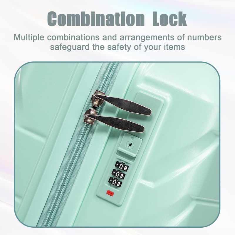 14"/20" 2-Piece, Modern Luggage Sets with Makeup Case, Spinner Wheel and Combination Lock, for Boarding Travel, Mint Green