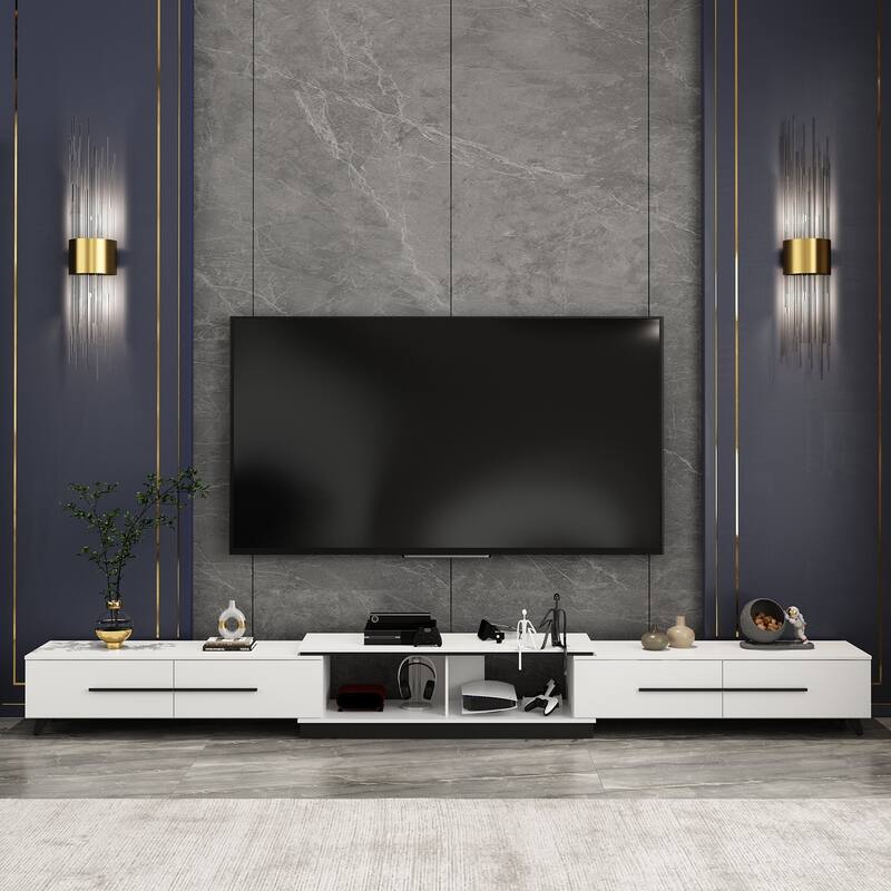 13.1"H Extendable Designs TV Stand with 4 Storage Drawer Black/White