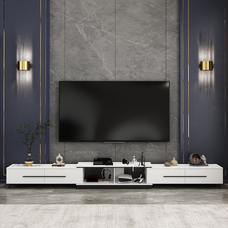 Extendable Modern TV Stand for TVs up Black/White Living Room Table