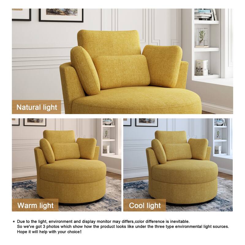 Chenille/Boucle Swivel Barrel Chair with Storage Ottoman