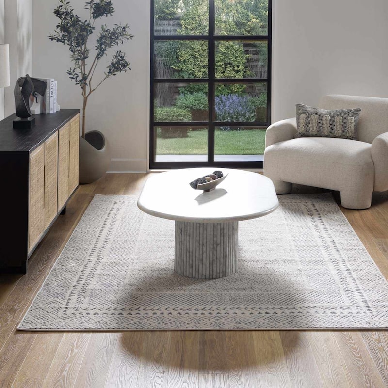 Hauteloom Burdette Living Room, Bedroom Area Rug - Charcoal, Off White - 2' x 2'11"