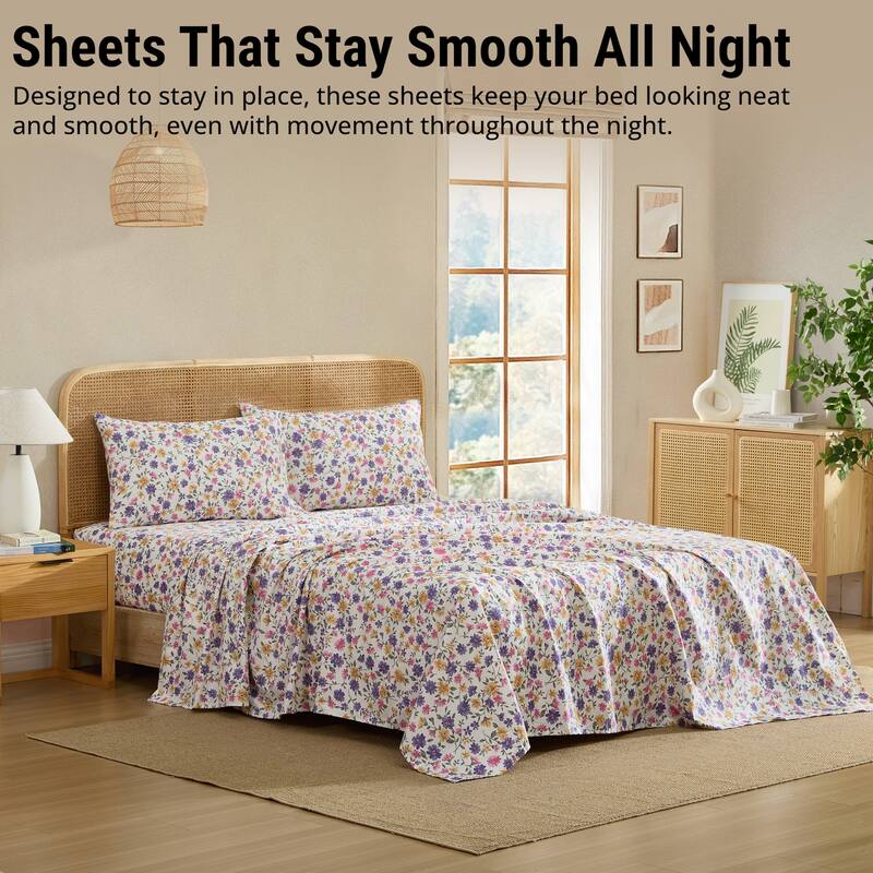 HLC.ME Floral Bed Sheets - Multi-Piece Bed Sheet Set - Wrinkle Resistant & Ultra Soft - Fits Mattresses up to 15 Inches Deep