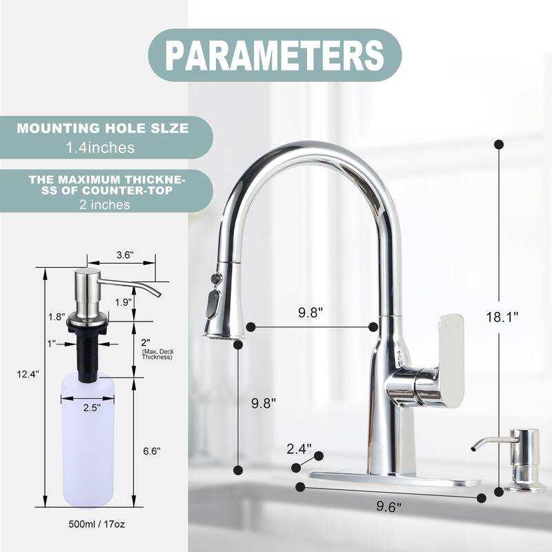 WOWOW Pull-Down Sprayer Kitchen Faucet with Soap Dispenser