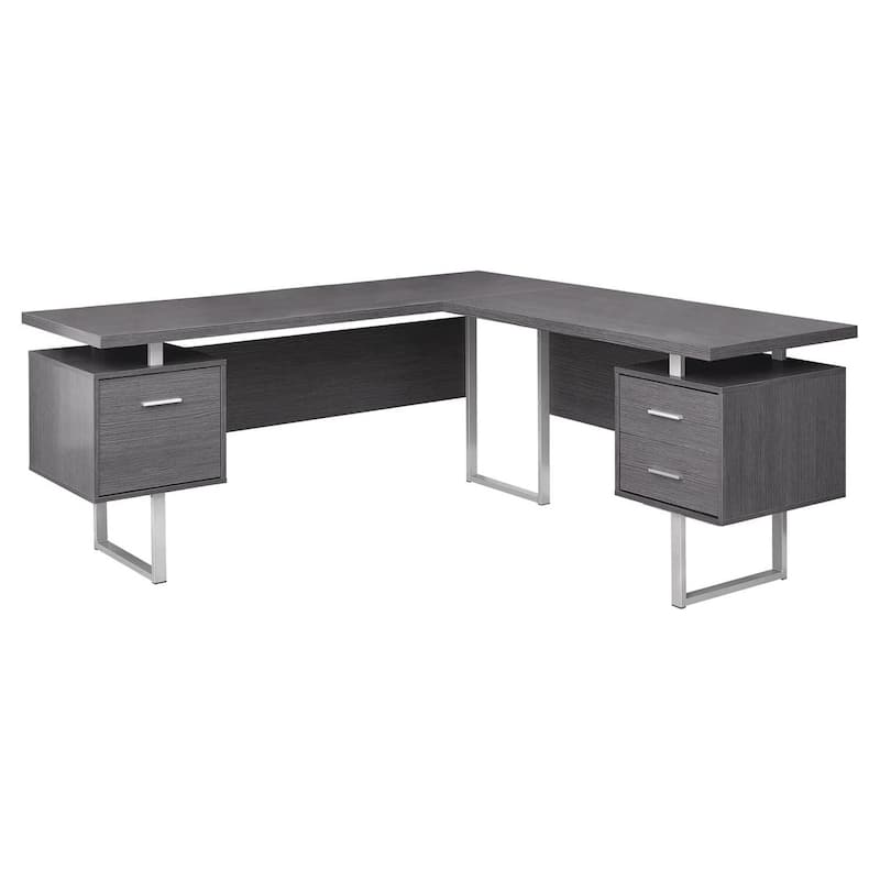 L Shaped Computer Desk with Storage - Modern Corner Desk, Home Office Workstation, Grey Finish, 70"
