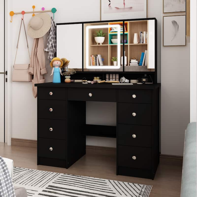 Vanity Desk with Mirror and Lights, Large Makeup Vanity Dressing Table