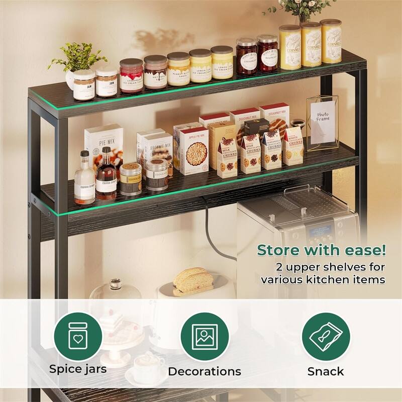 Bakers Rack with Power Outlet - 35.4"D x 15.6"W x 64"H