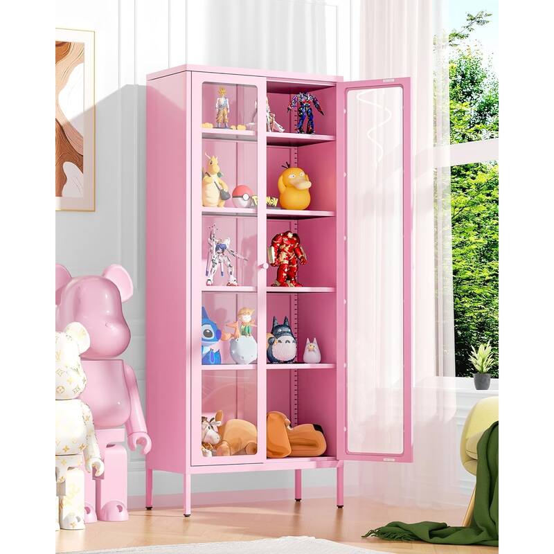 Kitchen Pantry Cabinet Glass Display Storage Buffet Sideboards with Glass Doors and 4 Adjustable Shelves