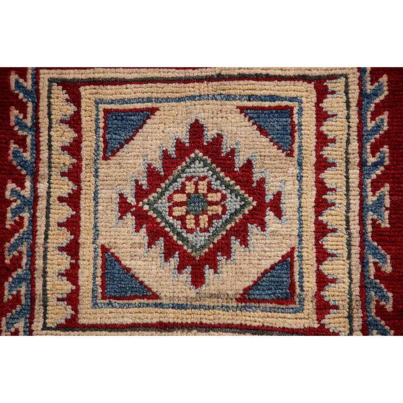Geometric Red Kazak Oriental Accent Rug Handmade Wool Carpet - 3'3"x 4'6"