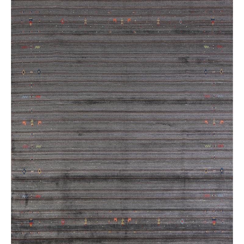 Hand Knotted Oriental 100% Wool Carpet Tribal Tribal Greys & Charcoal Gabbeh Area Rug - 8' 2'' X 8' 3''