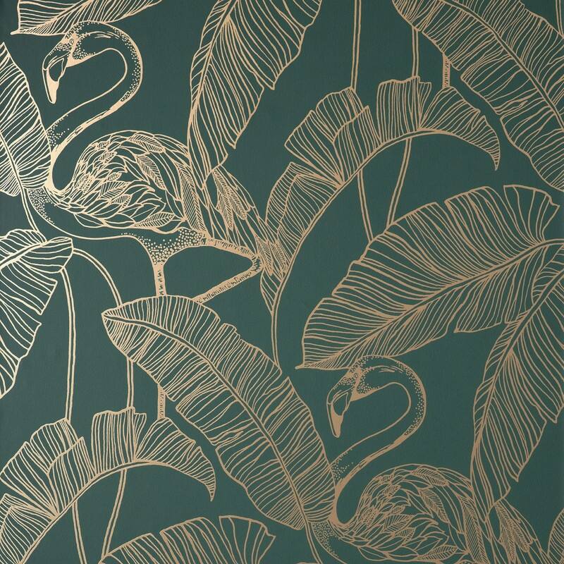 Fine Decor Mulholland Dark Green Flamingo Wall - 20.5 x 396 x 0.025