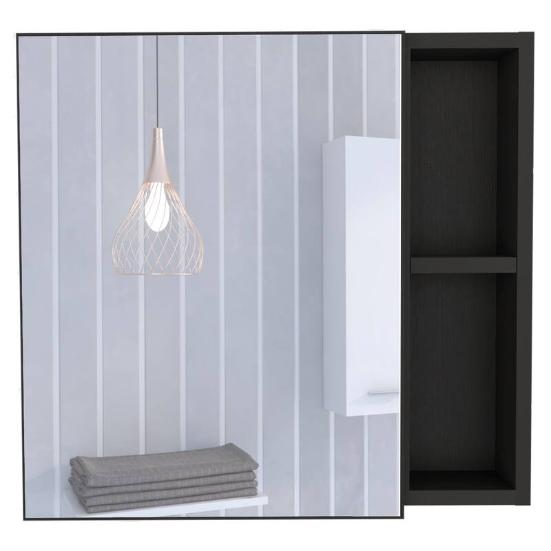 Medicine Cabinet with Mirror, Three Interior Shelves, Single Door, Two External Shelves - White Finish