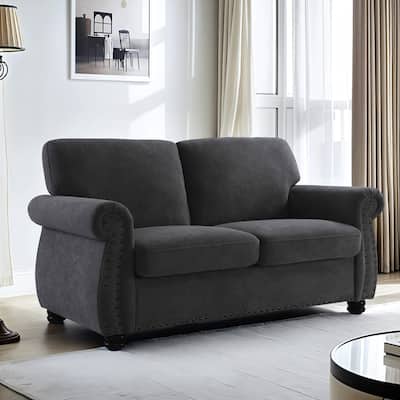 Velvet Loveseat, Upholstered 2 Seater Couch with High-Density Foam, Small Sofa Couch with Solid Wood Legs and Tufted Back