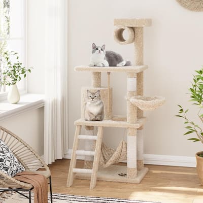 55 Inch Multi-Level Cat Tree Tower with Plush Perches, Scratching Posts - N/A