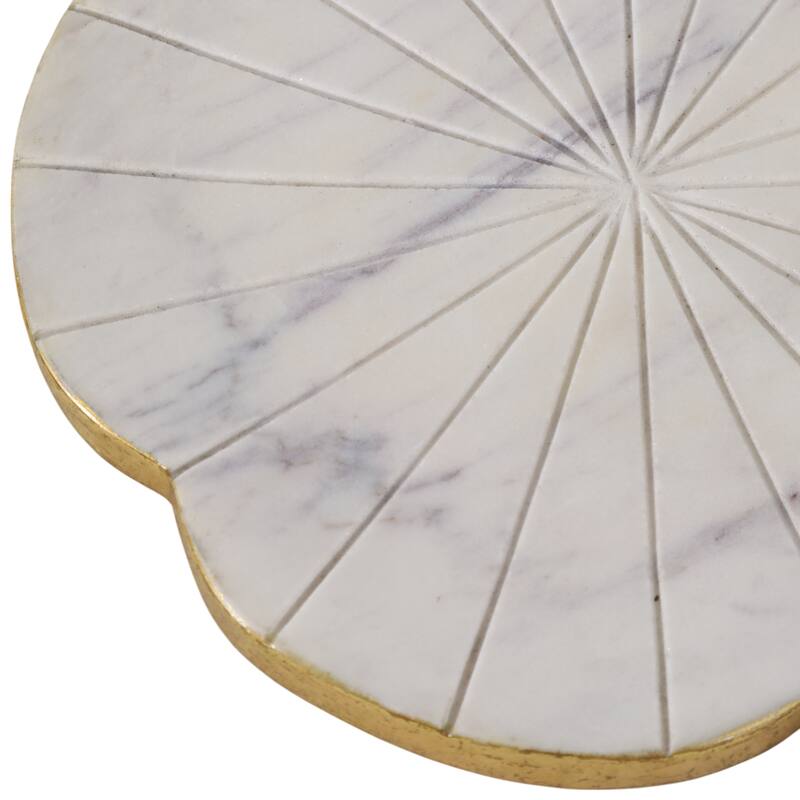 Stone Marble Trinket Tray Round Floral Design Modern Glam - 1" White - 8" x 8" x 0.5"