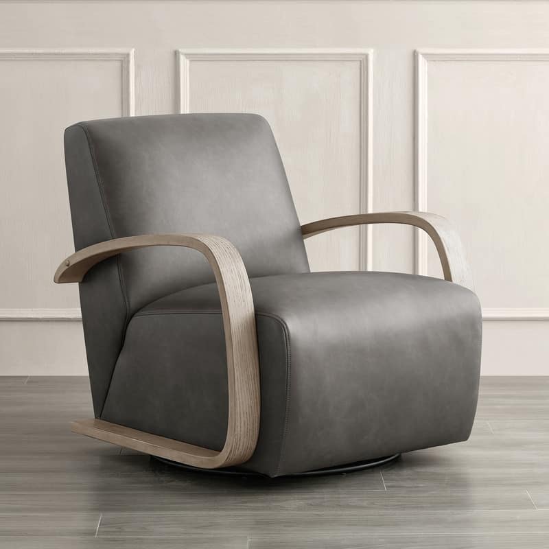 Eli Swivel Accent Chair with U-Shaped Wood Arm