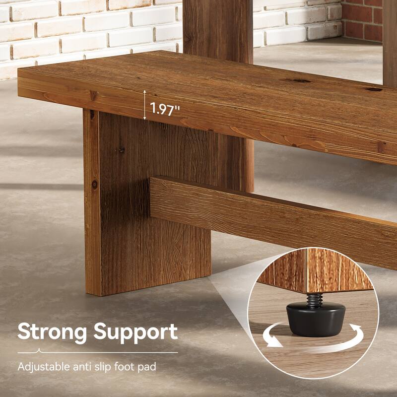 Solid Wood Bench, 63" End of Bed Bench, Extra Long Dining Benches for Bedroom, Dining Room, Kitchen, Foyer