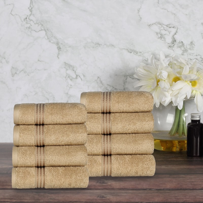 Blue Nile Mills Ibiza Egyptian Cotton Hand Towel, Set of 8 - Toast