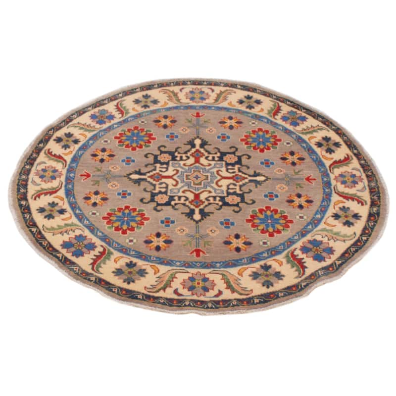 ECARPETGALLERY Hand-knotted Uzbek Ghazni Grey Wool Rug - 4'10 x 4'10
