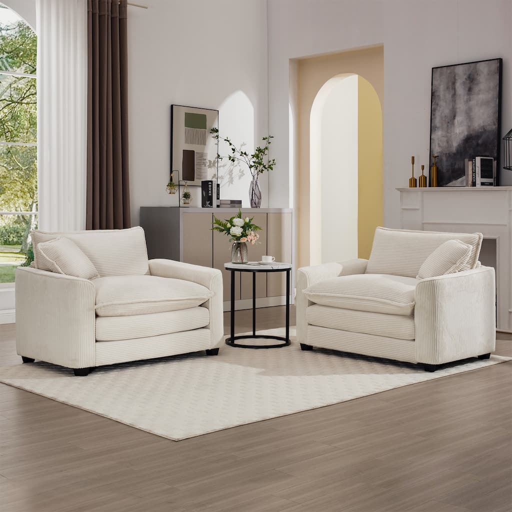 2 Pieces Deep Seated Sofa Set with Removable Armrests, 1+1Seat Flexible Combinations with Throw Pillows for Livingroom