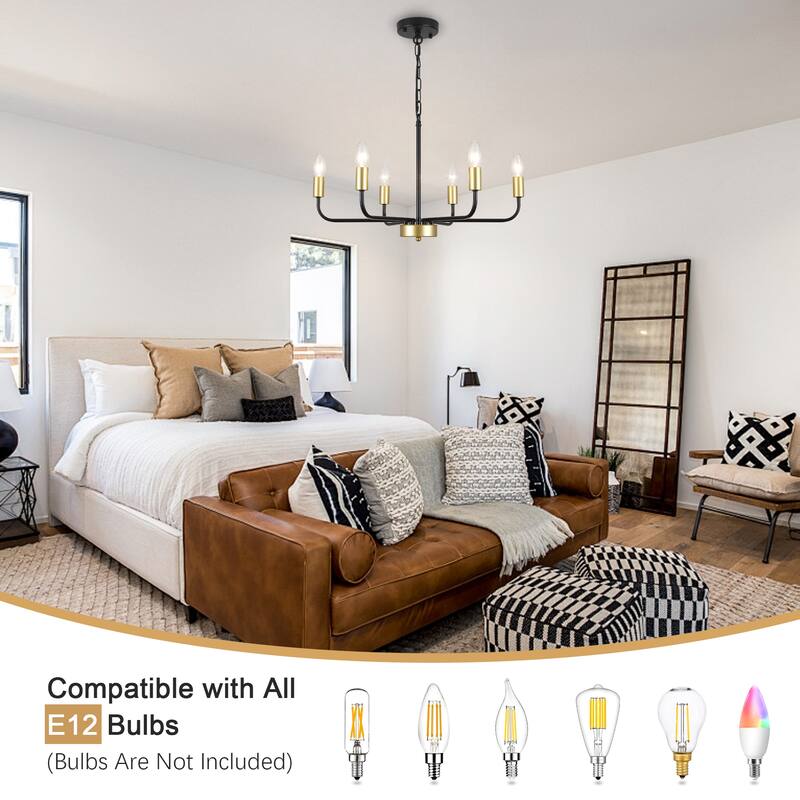 6-Light Rustic Modern Candlestick Hanging Linear Chandelier Lighting for Dining Room Kitchen Island