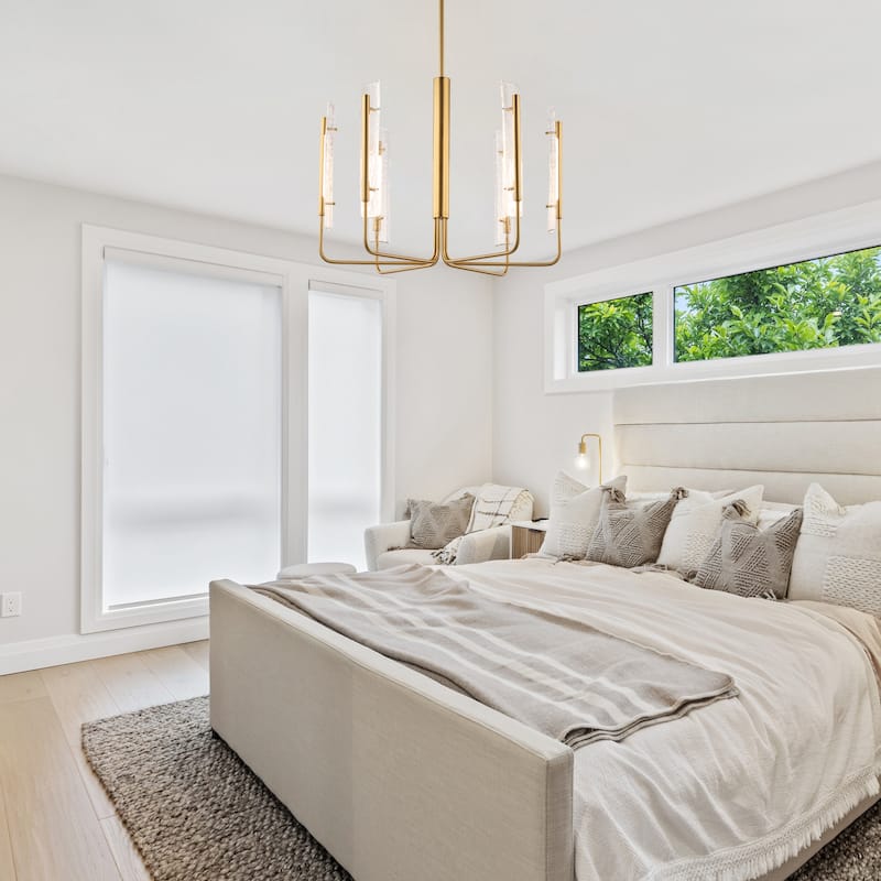 Perimost 34" Modern Gold 6-Light Glass LED Chandelier