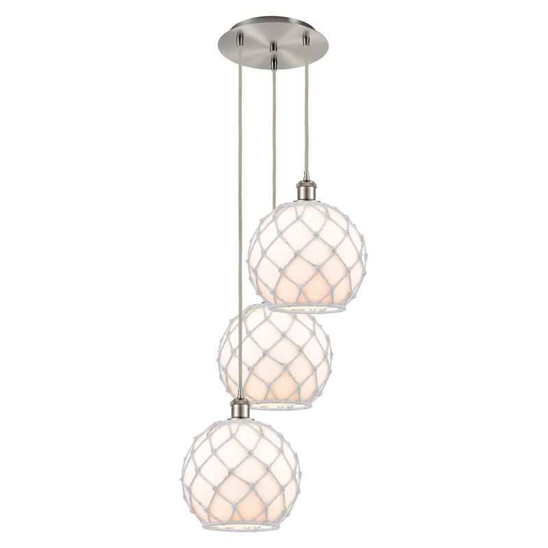 Innovations Lighting Endless Possibilities Ballston - Farmhouse Rope - 3 Light 17" Cord Hung Multi Pendant - Clear Glass with White Rope/Brushed Satin Nickel