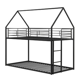 Costway Twin Over Twin Metal Bunk Bed, House Shaped Floor Bunk Bed