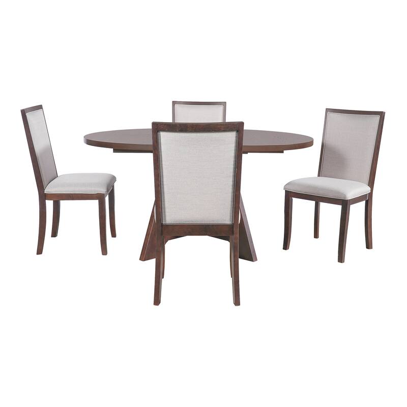 Roomfitters 5-Piece Extendable Round Dining Table Set with Removable Leaf and 4 Upholstered Chairs