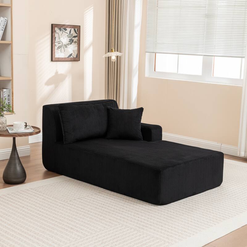 Oversized Chaise Lounge Chair, Upholstered Sofa Bed for Living Room, Corduroy Sleeper Couch Comfy Recliner Bedroom Reading Seat