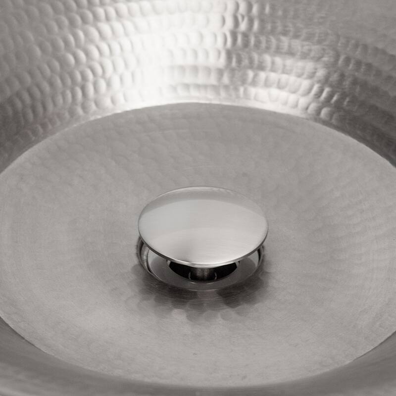 18" Oval Skirted Vessel Hammered Copper Sink in Nickel, Matching Drain and Accessories
