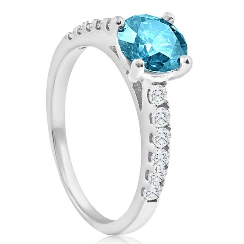 1 1/2Ct Blue & White Diamond Engagement Ring White Gold Lab Grown