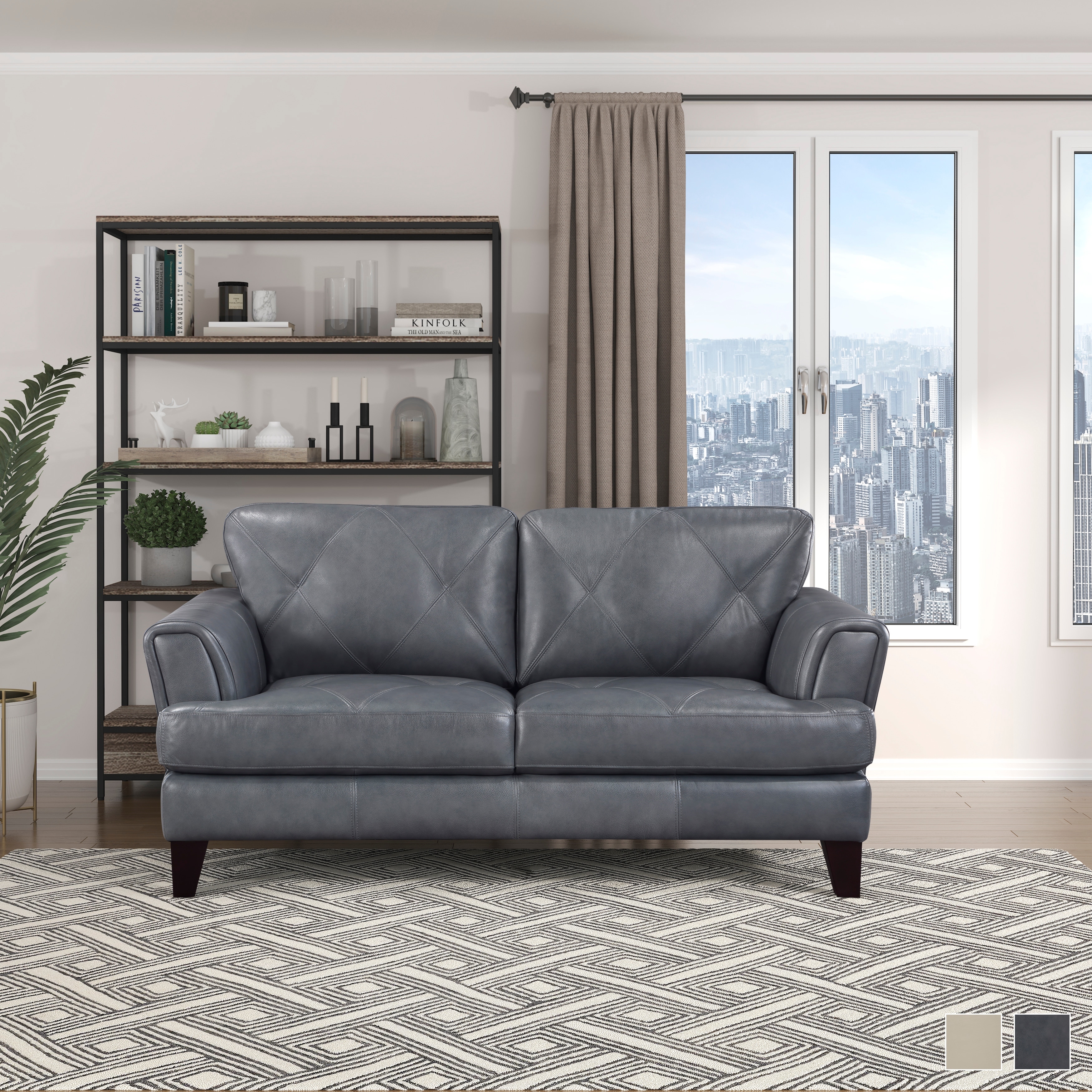 Cream top leather loveseat