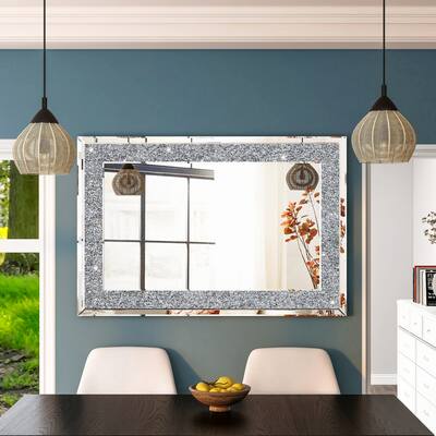 Sparkly Crystal Wall Mirror Silver Living Room Decor