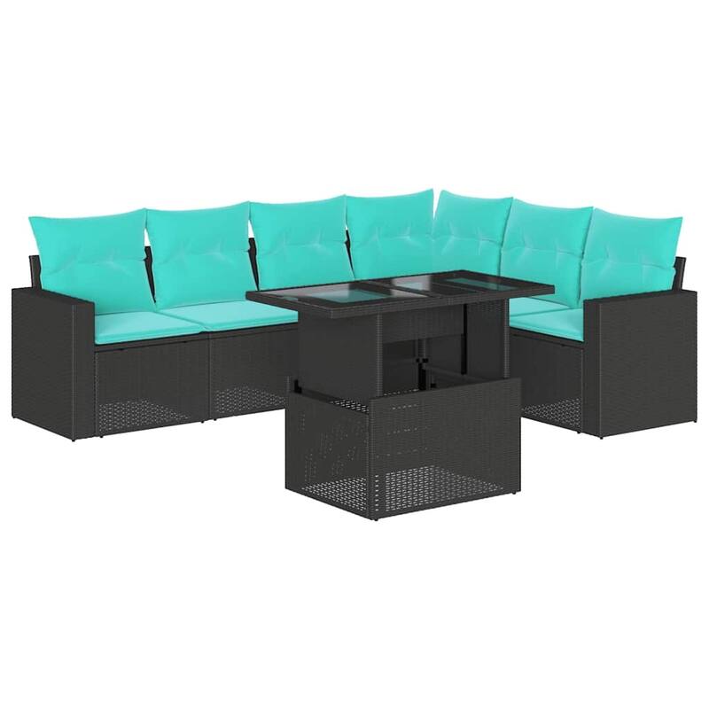 vidaXL 7 Piece Patio Sofa Set with Cushions Black/Brown/Gray Poly Rattan - 24.4 x 24.4 x 27.2