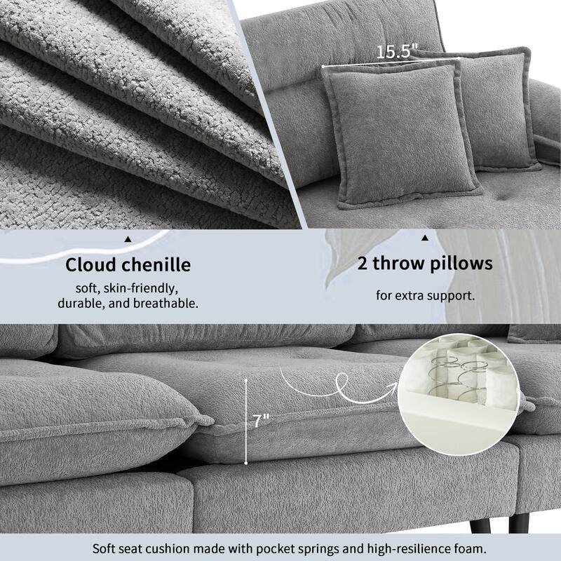 106" L-Shaped Chenille Sectional Sofa, 4-Seater with Ottoman and Adjustable Legs