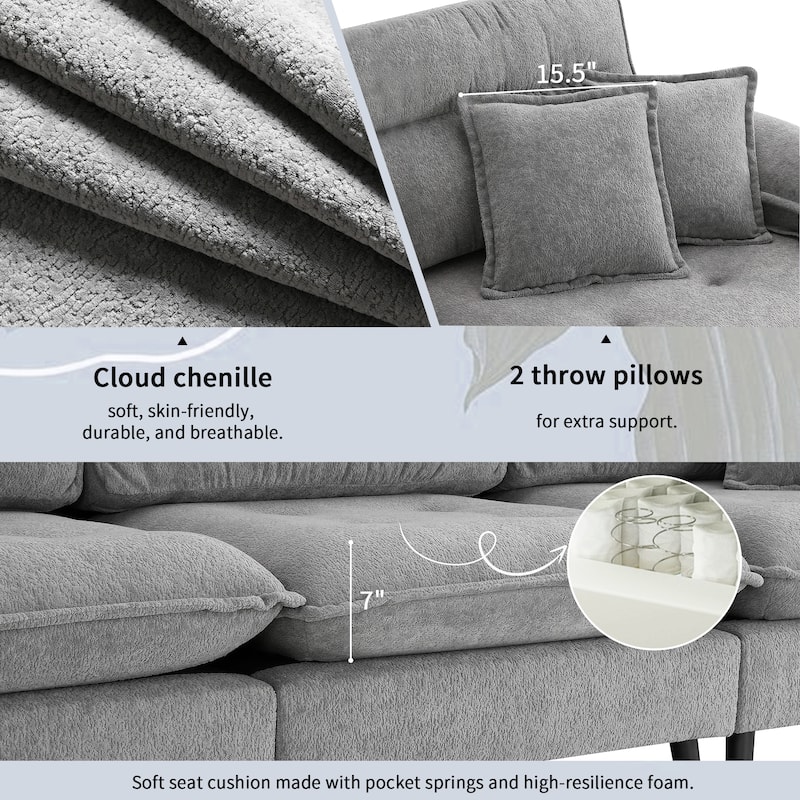 Grey 106'' L-Shaped 4-Seater Convertible Sectional Sofa with Adjustable Two-Tone Legs, Movable Ottoman