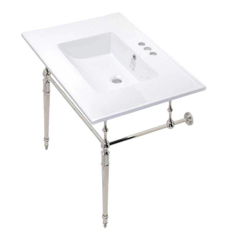 Kingston Brass Edwardian 31" Wide Console Sink Set - White / Polished Nickel