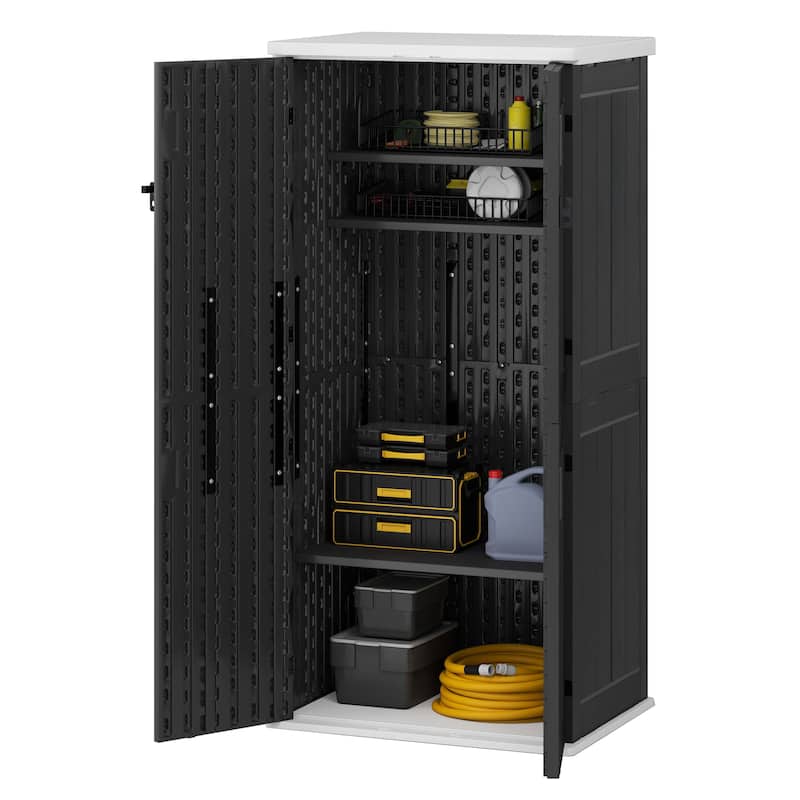 Outdoor Storage Shed with 4 Shelves - N/A - Grey