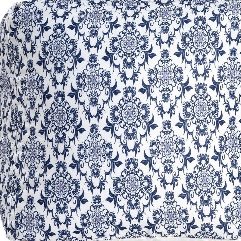 HomeRoots 18" Blue and White Upholstered Floral Pouf Ottoman