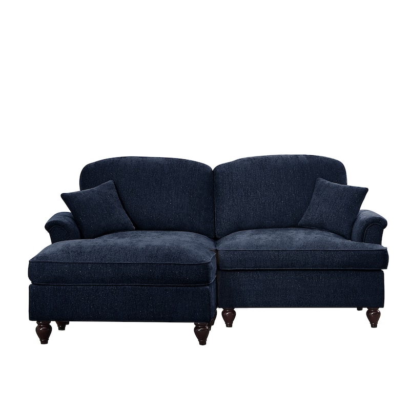 76.4" L Shaped 2-Seat Sectional Sofa, Chenille Couch with Ottoman, Flared Arms Loveseat with Removable Ruffles Pleats Skirts - Blue