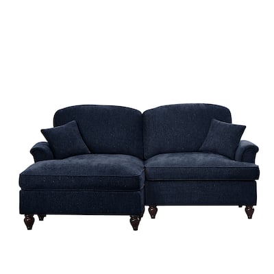 76.4" L Shaped 2-Seat Sectional Sofa, Chenille Couch with Ottoman, Flared Arms Loveseat with Removable Ruffles Pleats Skirts