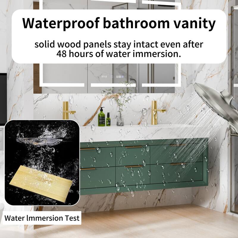 60" Wall-Mount Double Vanity with LED Light. - 60 inch