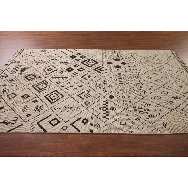 All-Over Trellis Moroccan Ivory Area Rug Handmade Wool Carpet - 6'0"x 9'11"