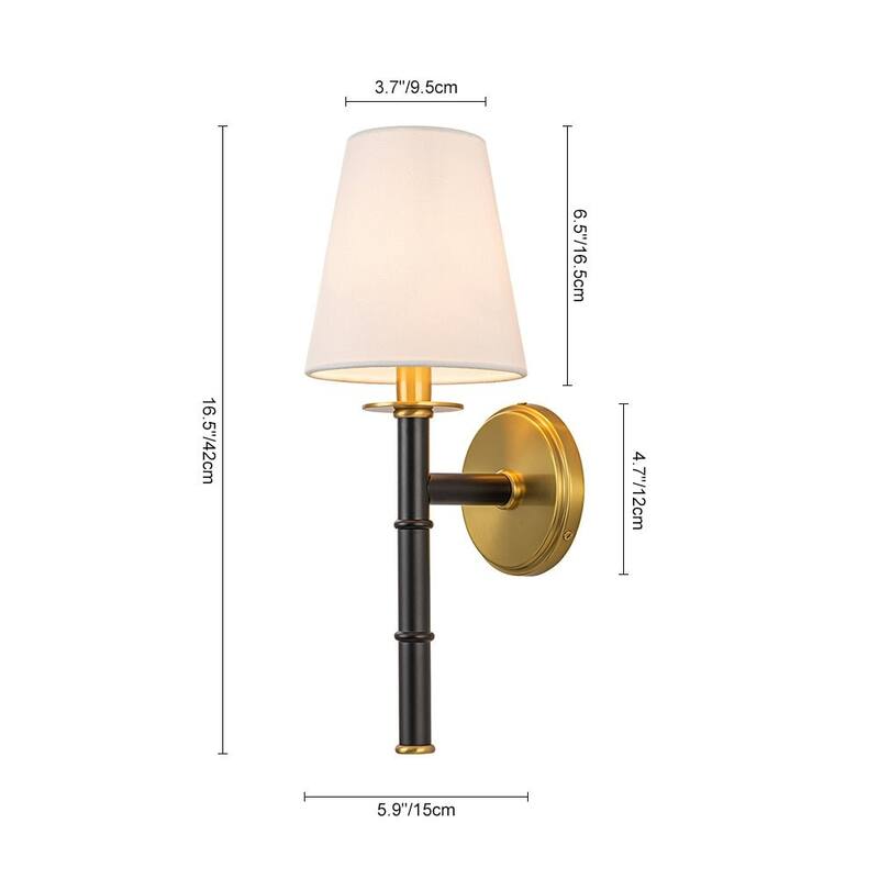 1-Light Aged Brass Fabric Tapered Shade Wall Sconce - Aged Brass