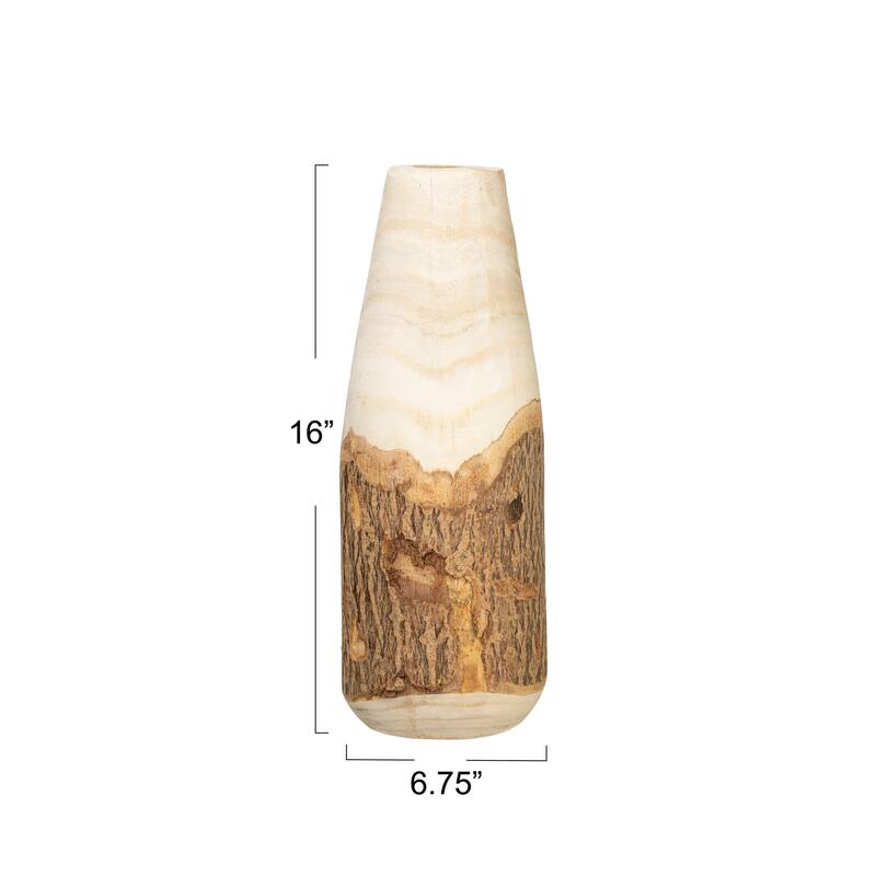 Carved Paulownia Wood Vase with Live Edge (Each one will vary)