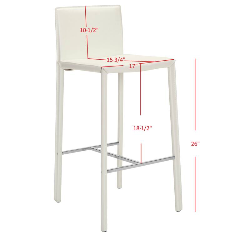 SAFAVIEH Marilynn Mid-Century 30-inch White Leather Bar Stool (Set of 2) - 18.3" x 19.7" x 39.4" - 18Wx20Dx39H