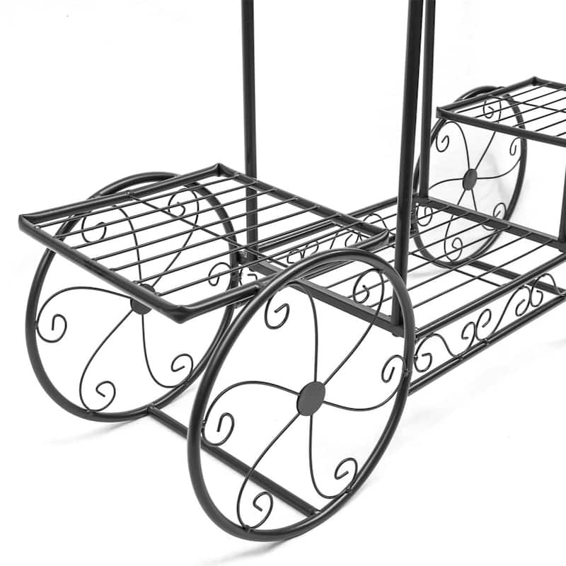 Garden Cart Stand & Flower Pot Plant Holder Display Rack, 6 Tiers, Parisian Style (Black)