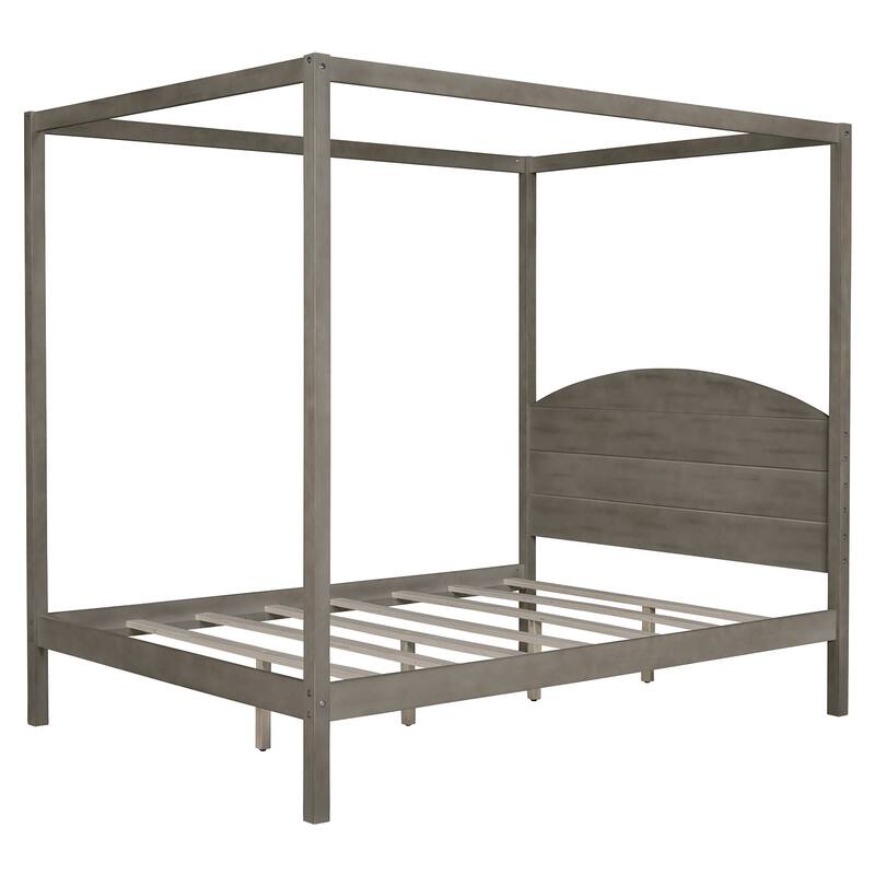 Pine Wood Canopy Platform Bed: Headboard, Sturdy Frame